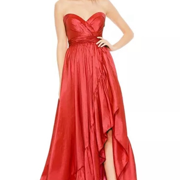 Mac Duggal Women's Asymmetrical Strapless Ruffle Gown..STYLE # 68040 Red size 14 - Picture 1 of 3